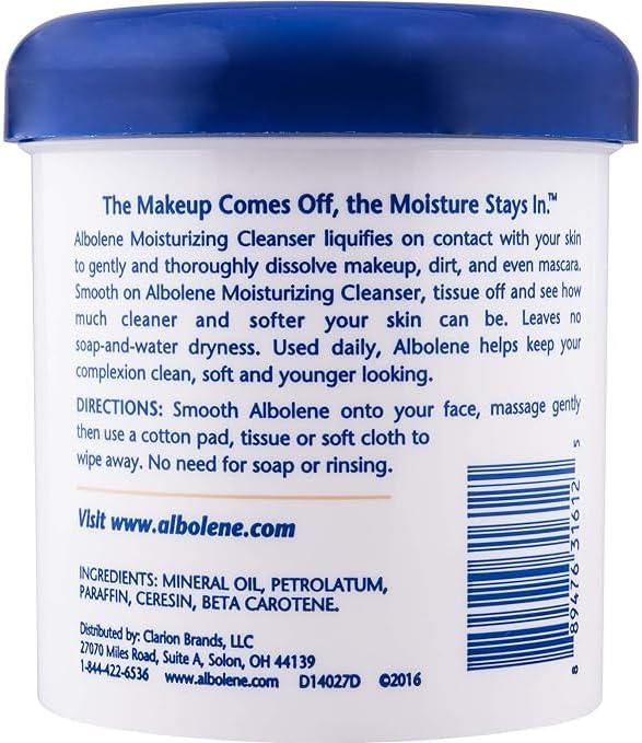 Albolene Moisturizing Cleanser & Makeup Remover Balm, Fragrance-Free Facial Cream for Cleansing & Hydration, Multi-Use Skincare for All Skin Types, No Harsh Chemicals, 12 oz (Pack of 1)