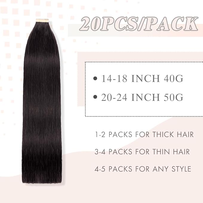 Human Hair Tape in Extensions, Natural Black Hair Extensions Real Human Hair 16 Inch 20pcs Remy Straight Tape ins Invisible Tape in Hair Extensions Human Hair (1B#,16 Inch)