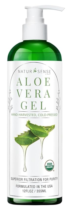NaturSense USDA Organic Aloe Vera Gel from 100% Pure Aloe. Deep Hydration, Effective Moisturizing. Great for Hair, Scalp, Face, Dry Skin, Acne, Sunburn, Sensitive Skin. Unscented, 12 oz.