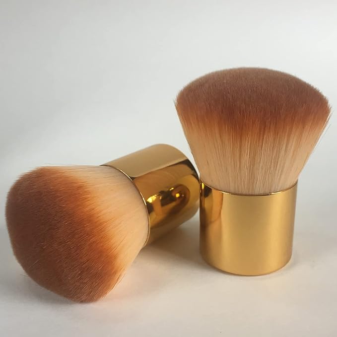 2 Pieces Kabuki Brushes Powder Brush Blush Brush Foundation Brush Bronzer Brush Face Blender Brush Mineral Blending Buffing Concealer Brush Multifunction Cosmetic Tools Portable Makeup Brush (Golden)