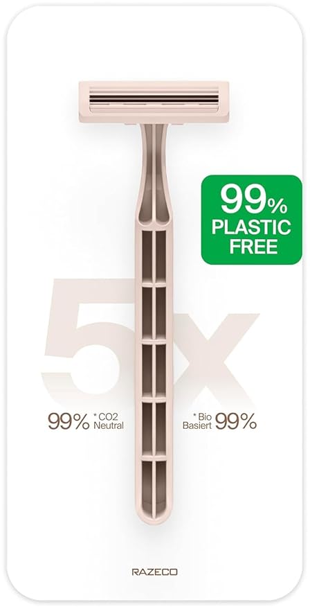 Plastic-Free Disposable Razors – 5 pieces, 3 blades – Sustainable shaving for a zero-waste routine (Rose)