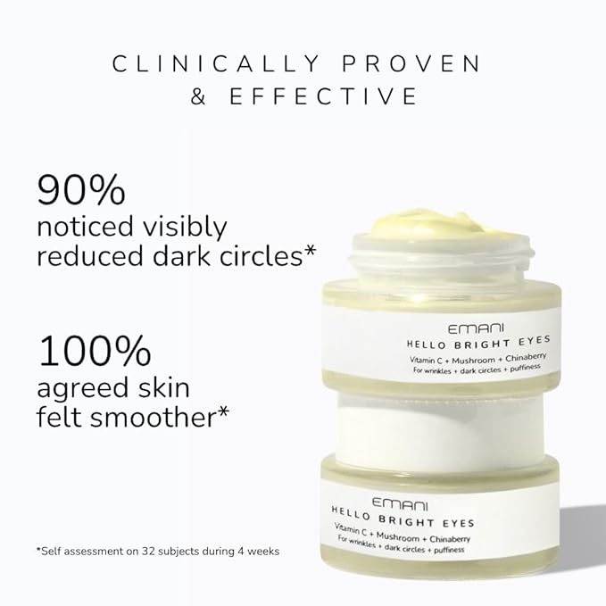 Emani Hello Bright Eyes - Vitamin C Super Eye Cream - Caffeine and Turmeric, Anti-Aging Eye Cream for Dark Circles, Puffiness, Wrinkles, Firming, Hydrating & Smoothing - Reduce Fine Lines 1 oz 30ml