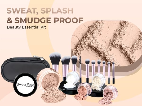 16pc Beginner Mineral Makeup STARTER KIT with 10 BRUSH SET (5gm) Sample Size Foundation, Primer, Blush, Bronzer, Setting Powder for Learning, Occasional Use,First Time Users, Travel Size Kit (Light)