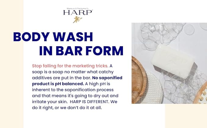 HARP® Exfoliating Body Wash Bar – pH Balanced Syndet Cleanser with Bamboo Powder, FRAGRANCE-FREE, Soap-Free & No Lye, Non-Comedogenic, Gentle Exfoliation for Smooth Skin, 5 oz