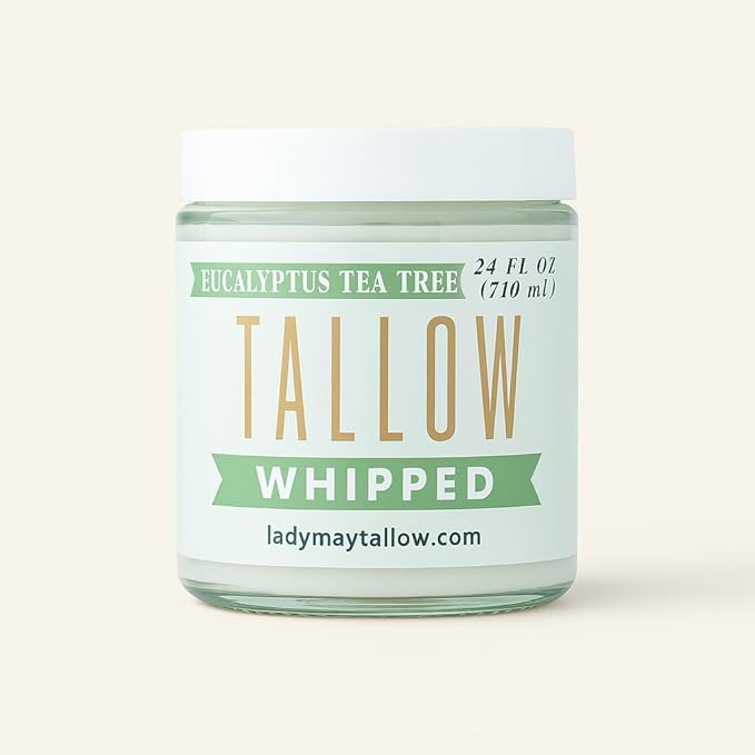 Lady May Tallow Whipped Tallow 24oz - All Natural Face Cream + Whole Body Moisturizer for Dry Skin - Made With Eucalyptus Oil - No Preservatives, Parabens or Seed Oils -USA Made (Eucalyptus Tea Tree)