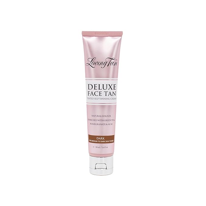 Loving Tan Deluxe Face Self Tanner, Dark - Streak Free, Natural, Professional Quality Sunless Tanning - 10+ Face Self Tanner Applications per Bottle, Cruelty Free, Naturally Derived DHA - 1.6 Fl Oz