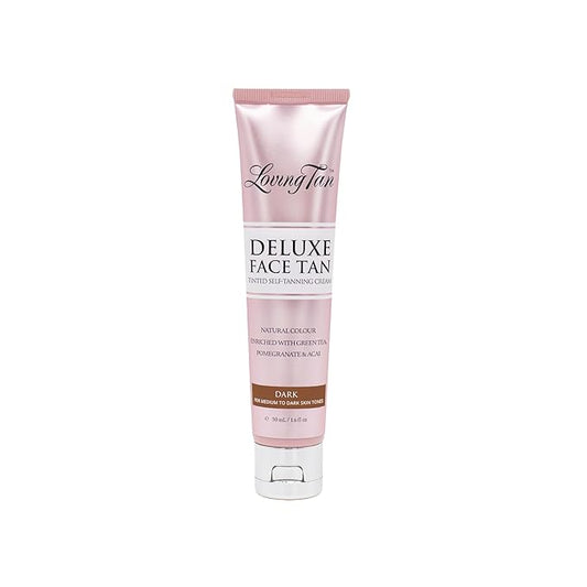 Loving Tan Deluxe Face Self Tanner, Dark - Streak Free, Natural, Professional Quality Sunless Tanning - 10+ Face Self Tanner Applications per Bottle, Cruelty Free, Naturally Derived DHA - 1.6 Fl Oz