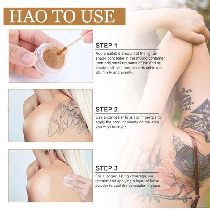 Tattoo Cover Up Makeup Waterproof, Long-Lasting Tattoo Cover Up Concealer,Tattoo Cover Up Makeup Waterproof,Invisible and Natural, Suitable for Tattoos, Scars and Vitiligo