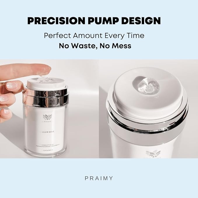 PRAIMY Glow Rose Conductive Gel – Premium Microcurrent, RF & EMS Gel with Hyaluronic Acid, Collagen & Vitamin C – Luxury Skincare Primer for Beauty Devices, 3.3 fl oz Pump