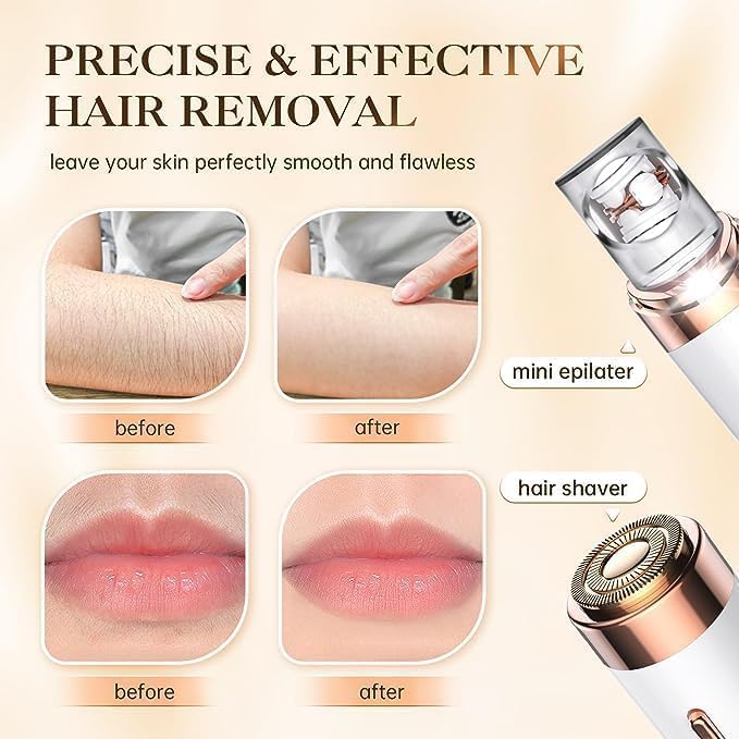 Epilator for Women, 2-in-1 Facial Hair Removal Epilator, Painless Designed Hair Remover with Built-in LED Light for Precision, Smooth Glide Hair Remover for Women Face Lips Chin Peach Fuzz