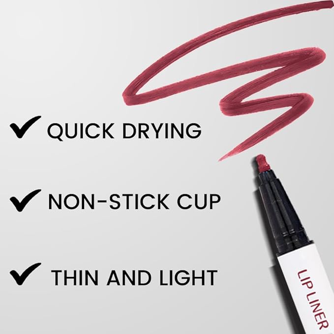 evpct Longwear Liquid Lip Liner Stain Marker Pen Long Lasting Waterproof, Wine Red Plum Matte Semi Permanent 24 Hour Lip Liner and Lipstick Combo Korean Color Stay Lipliner All Day Lips Stain peel off