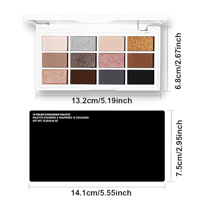 12 Colors Matte Shimmer Eyeshadow - Cool-toned Eyeshadow Palette, Long-Lasting Waterproof Crease-Proof Pigmented, Built-In Mirror, Vegan Cruelty-Free for Daily & Glam Makeup Looks 01#