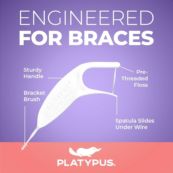 Platypus Orthodontic Flossers for Braces, 40 Count (Pack of 2), Ortho Picks for Adults & Kids, Fits Under Arch Wire, Non-Damaging, Encourage Flossing Habits
