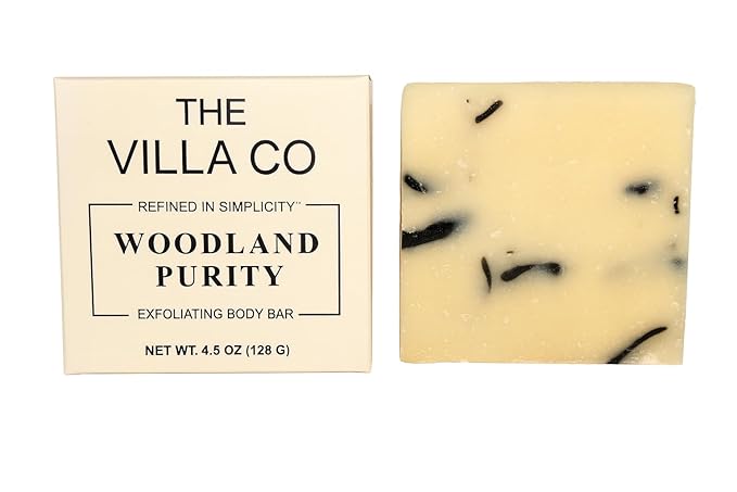 The Villa Co - Woodland Purity | 4.5oz Exfoliating Body Bar for Men | Artisan Made in USA | Natural Ingredients | Activated Charcoal