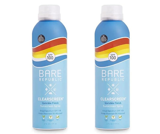 Bare Republic Clearscreen Sunscreen SPF 100 Sunblock Spray, Water Resistant with an Invisible Finish, 6 Fl Oz Each, 2 Pack