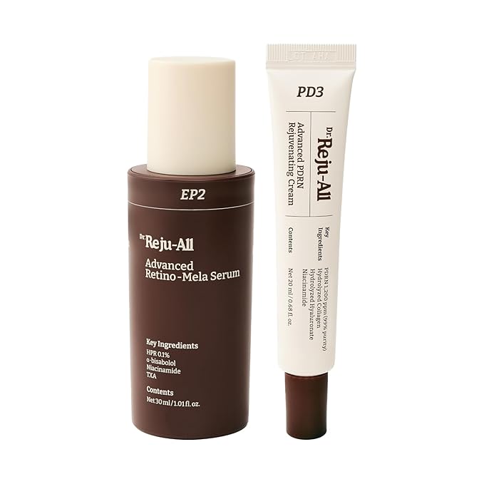 Dr.Reju-All Repair & Tone Duo: Advanced PDRN Rejuvenating Cream + Advanced Retino-Mela Serum - Face Moisturizer & Retinol Serum for Firming & Smooth Skin, Korean Pharmacy Anti-Aging Skin Care