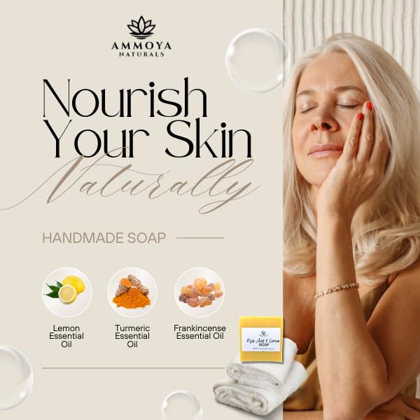 Ammoya Naturals Revitalizing Lemon Soap – Kojic & Turmeric Goat Milk Soap Bar with Essential Oils – Gentle Cleanser for Radiant, Glowing Skin, 4 oz