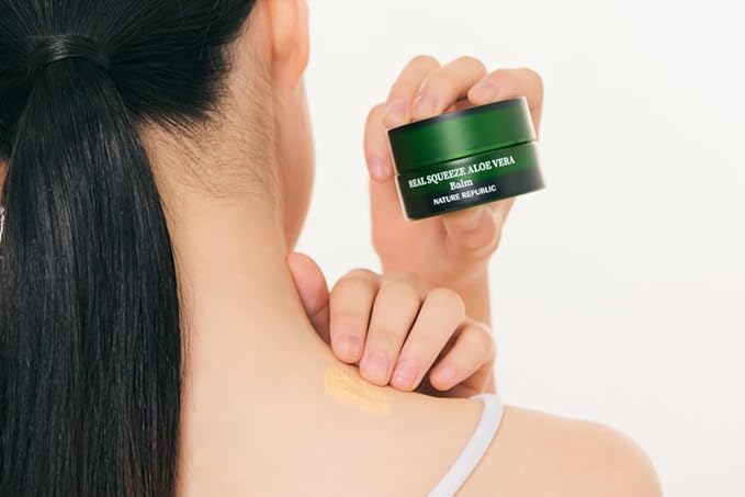 Nature Republic Real squeeze aloe vera Balm –Skin Relief & Moisturizing Multi Balm Hydrating Glow for Face and body,After Sun & Aftershave Korean beauty Skin Care for All Skin Types 25g / 0.88oz