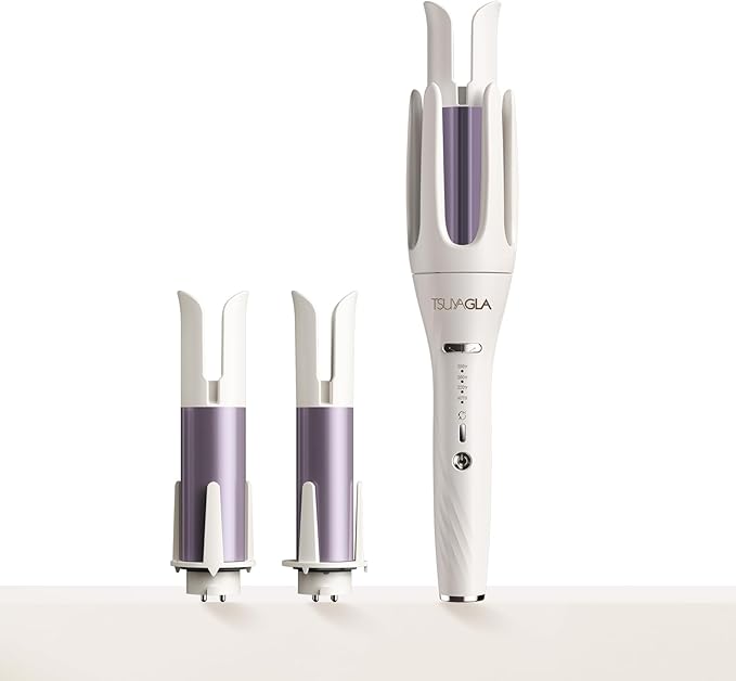 3 in 1 Automatic Curling Iron, Hair Curlers with 3 Curling Barrels (1" - 1.25" - 1.5"), Rotating Curling Iron with 3 Temp, 2-Way Rotation, 10S Fast Heating, Anti-Scald, Dual Voltage, White