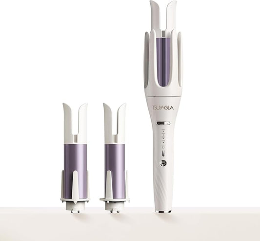 3 in 1 Automatic Curling Iron, Hair Curlers with 3 Curling Barrels (1" - 1.25" - 1.5"), Rotating Curling Iron with 3 Temp, 2-Way Rotation, 10S Fast Heating, Anti-Scald, Dual Voltage, White