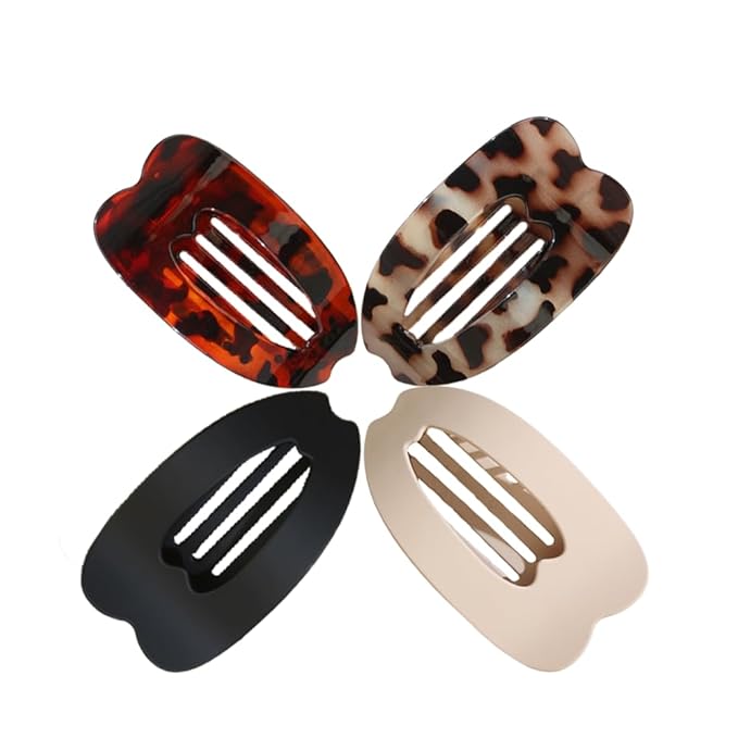 Flat Hair Clips,4PCS French Flat Hair Claw Clips for Women Large Matte No-Slip Hair Clip Duckbill Hair Clips for Thick and Thin Hair Strong Styling Hold Accessory (Leopard print color)