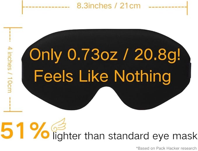 BEARWING 100% Light Blocking Sleep Mask, Only 0.73oz Light Comfortable 3D Contoured Memory Foam, Blink Freely Eye Masks for Sleep, Travel, Nap, for Men Women Side Sleeper, Black