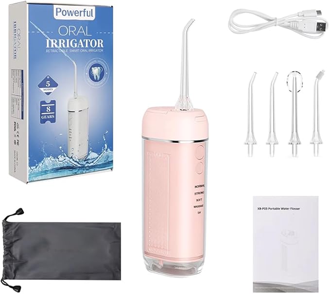 Powerful Portable Cordless Water Dental Flosser: Rechargeable [2000 mAh Li-ion] Mini Oral Irrigator Travel & Home Machine Cleaner Large Vol Telescopic Tank 5 Modes IPX7 Waterproof Electric Teeth Pick