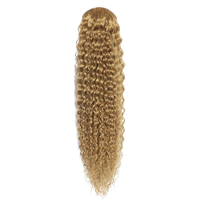 Deep Wave Ponytail Extension for Women 12 Inch Light Brown Curly Wavy Ponytail Hair Extensions Drawstring with Clips Short Synthetic Hairpiece for Daily and Party