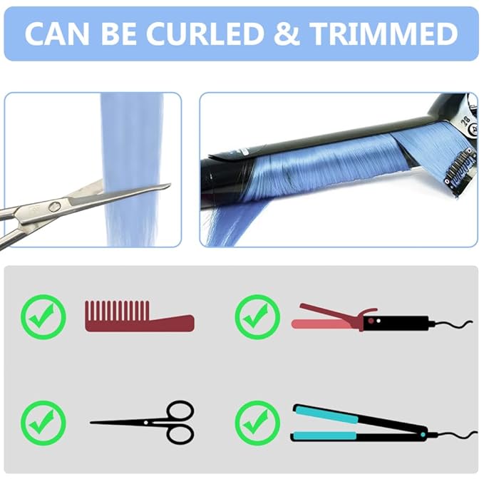 Colored Hair Extensions 14 PCS, 22 In Baby Blue Clip in Hair Extensions Party Highlights, Light Blue Synthetic Hairpieces for Girls Women Kids Gift(Haze Blue)