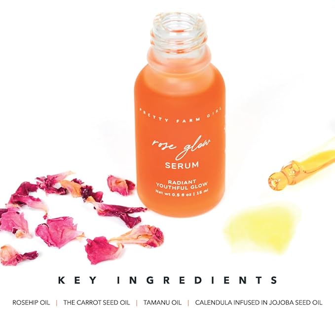 Pretty farm girl Rose Glow Serum - Radiant Youthful Glow - For Anti-Aging, Acne Scars, and Discoloration - Skin Healing - All Skin Types - Facial Use - 0.5 oz