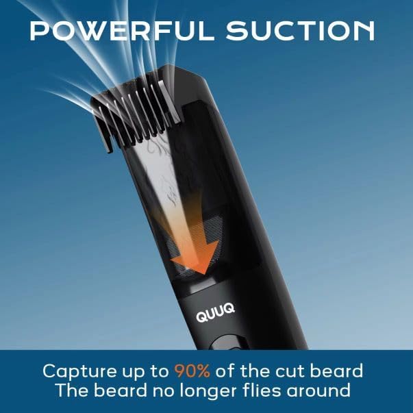 Vacuum Beard Trimmer for Men – Mustache Trimmer with Adjustable Comb - Men's Beard Trimmer Cordless - Beard Trimmer with Vacuum Precision Dial, Low Noise, Waterproof Grooming Kit