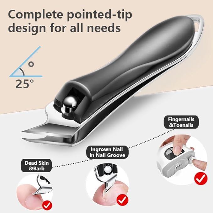 2 in 1 Improved Nail Clippers Set, Electric Nail Clipper, 2026 Improved Automatic Nail File Trimmer with Polishing for Kids, Adult, Seniors, Men, Caregivers (Gift Oblique Nail Clippers)-Grey