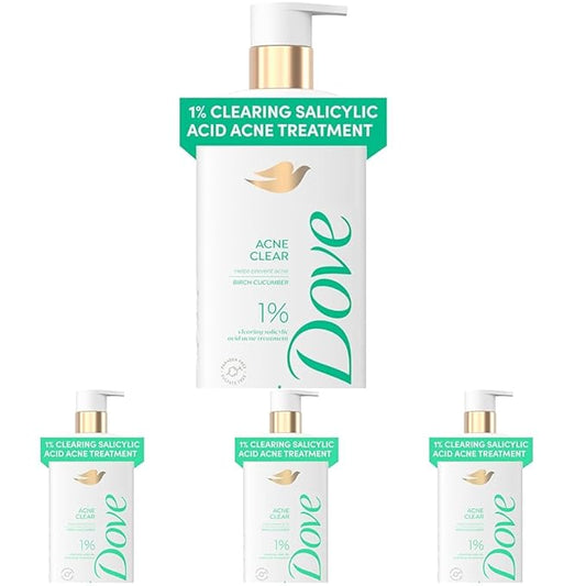 Dove Serum Body Wash Acne Clear for troubled skin with Salicylic Acid 18.5 Fl Oz (Pack of 4)