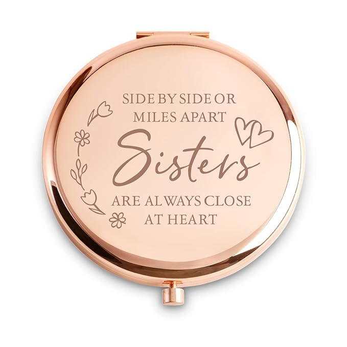 Personalized Gifts for Sister, Sentimental Sister Gifts for Birthday, Valentines Day, Wedding, Custom Engraved Compact Mirror, Goodie Bag & Basket Stuffers