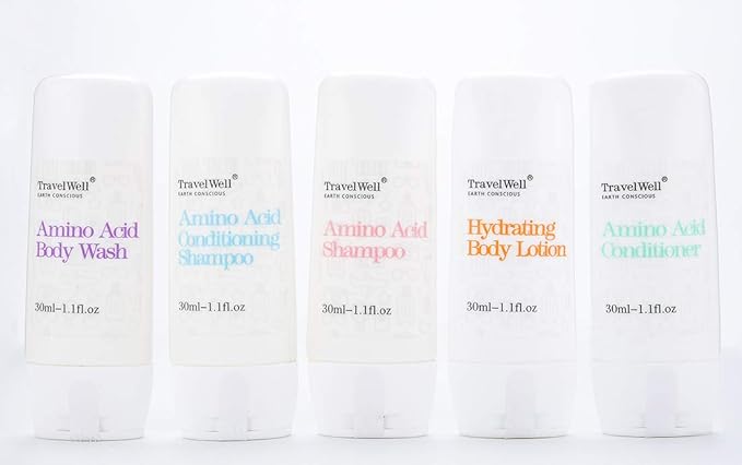 Travel Well Mini Shampoo & Conditioner Set - Amino Acid Travel Shampoo & Conditioner - Paraben-Free Mini Soap Bars Guest Bathroom Toiletries - 25 Bottles (1.01 Fl Oz) & 25 Bars (28 g)