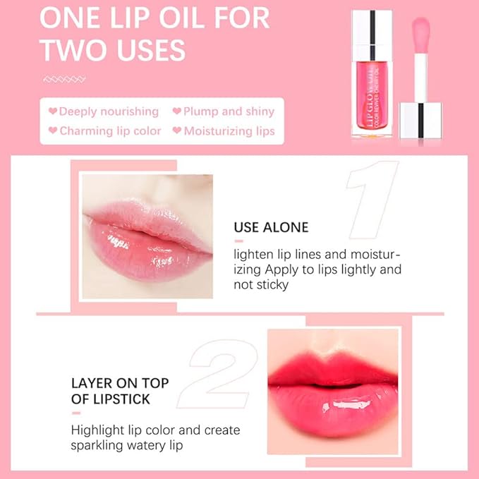 Plumping Lip Oil, Long Lasting Hydrating Gloss Tinted Balm Non-sticky Revitalizing, Tinting Care Oil for Dry (CHERRY)