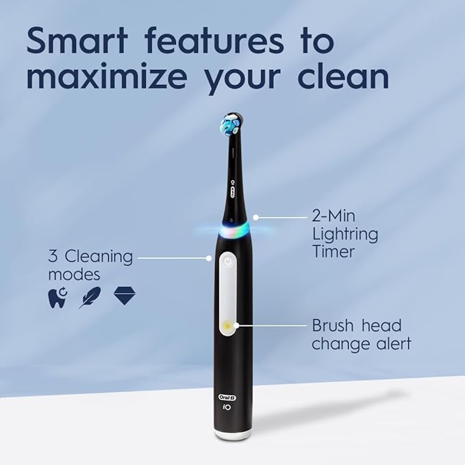 Oral-B iO Deep Clean Rechargeable Electric Toothbrush, Black, iO Series 3 Limited, 2 Brush Heads, Travel Case, Pressure Sensor, 3 Cleaning Settings