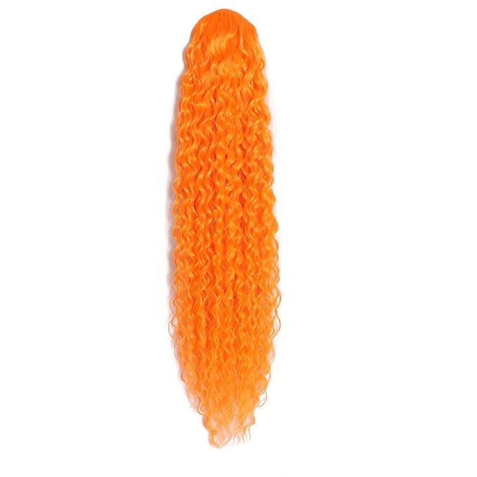 Deep Wave Ponytail Extension for Women 12 Inch Orange Curly Wavy Ponytail Hair Extensions Drawstring with Clips Short Synthetic Hairpiece for Daily and Party