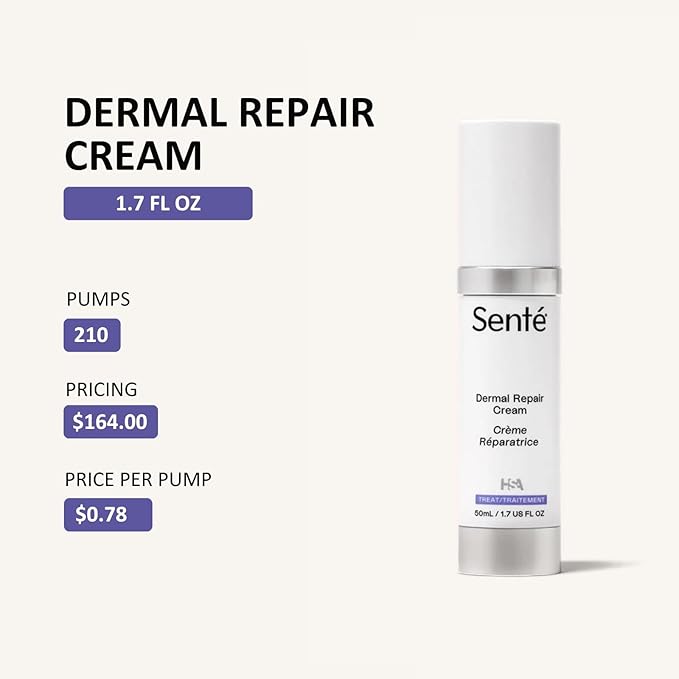Senté Dermal Repair Facial Cream | Nourishing for Rosacea, Sensitive Skin, & Post-Procedure | Hydrate & Soothe| with Patented HSA, Vitamin E & Green Tea Extract | 1.7 Fl Oz