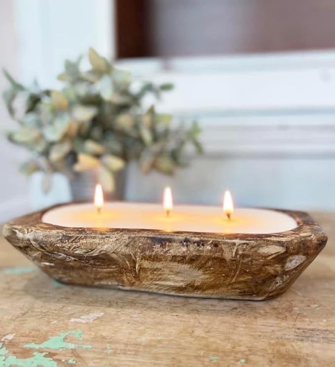 Aira Fall Dough Bowl Candle - Organic, Kosher, Vegan, Hand Carved Wood Bowl Candle & Aromatherapy Essential Oils - Hand-Poured 100% Soy Candle Wax - Paraffin Free, Long Lasting - Harvest Spice - 13 Oz