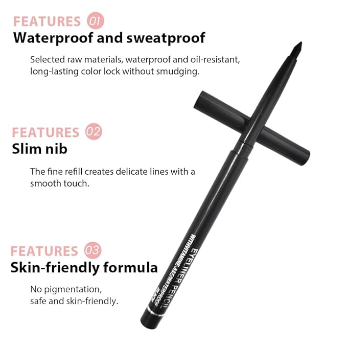 10PCS Brown Automatic Waterproof Inner Eyeliner, Eyeshadow & Eyebrow Pencil – Multi-Use Cream Pen for Liner, Shadow & Brows,Matte Quick Dry Eye Pencils, Smudge Proof, Delineador de ojos