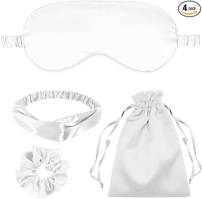 4Pcs Silk Sleep Masks Satin Eye Mask Silky Eyes Cover Blindfold Eyeshade Headband Scrunchies Pouch Bags Bridesmaid Gifts