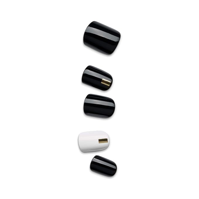 imPRESS Design, Press On Nails, Midnight Drive, Black and White, Short, Size, Squoval, Shape, Includes 30 Nails, Prep Pad, Instructions Sheet, 1 Manicure Stick, 1 Mini File
