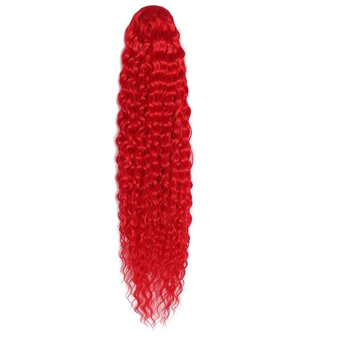Deep Wave Ponytail Extension for Women 12 Inch Red Curly Wavy Ponytail Hair Extensions Drawstring with Clips Short Synthetic Hairpiece for Daily and Party