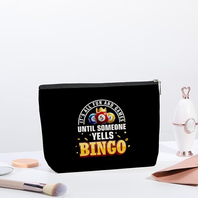 Bingo Lover Gift for Women Funny Bingo Player Gift Bingo Gambler Cosmetic Case Makeup Bag Casino Lover Gift Gambler Birthday Gift Bingo Gambling Travel Bag Lucky Bingo Game Gift (Black)