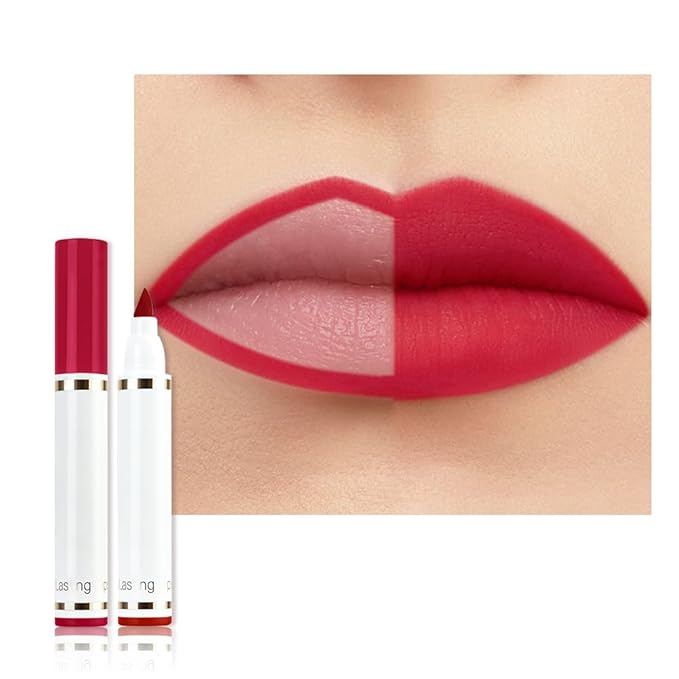 Scarlet Red Dual-Tip Liquid Lip Liner Pen - Flat End for Full Coverage & Pointed Tip for Precise Lining, Long-Lasting Waterproof Matte Lipstick, Makeup Tool for Full Coverage and Defined Lip Lines 03#