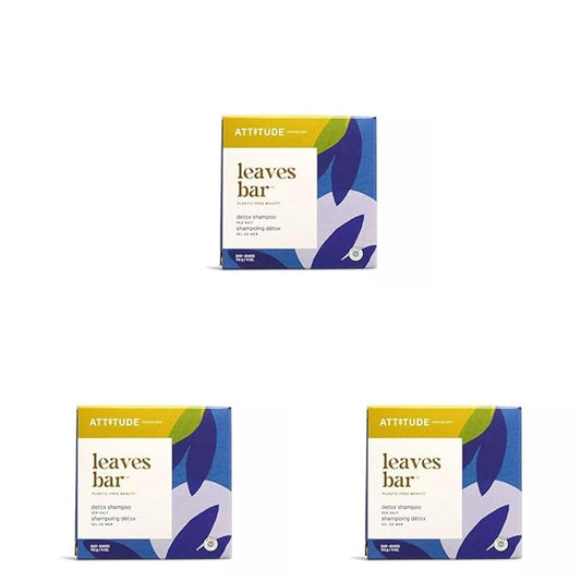 ATTITUDE Hair Shampoo Bar, EWG Verified, Plant and Mineral-Based Ingredients, Plastic-free Vegan and Cruelty-free Beauty Products, Detox, Sea Salt, 4 Oz (Pack of 3)