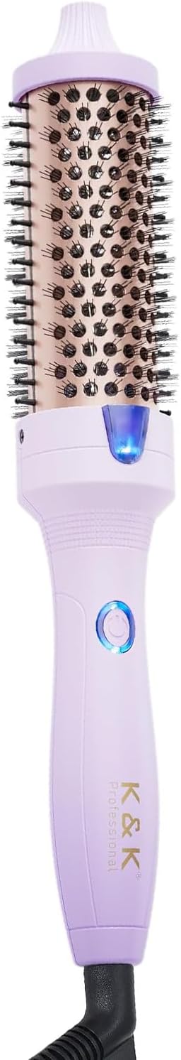 K&K 1.5 inch Volumizing Brush Heated Curling Ceramic Tourmaline Ionic Curling Iron Quick Heating Makes Hair Silky Smooth Dual Voltage Travel-Friendly Straightening Round Design (Purple, 1.5 Inch)