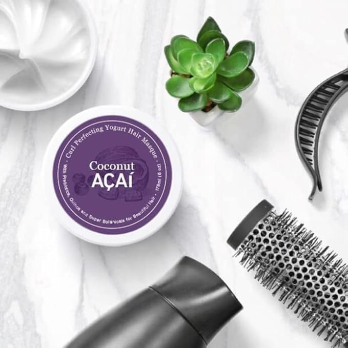 Coconut Acai Curl Perfecting Yogurt Hair Mask for Curly and Wavy Hair – Deep Conditioning Treatment with Natural Yogurt - Coconut and Acai – Defines, Hydrates and Tames Frizz -Sulfate-Free - 6 oz