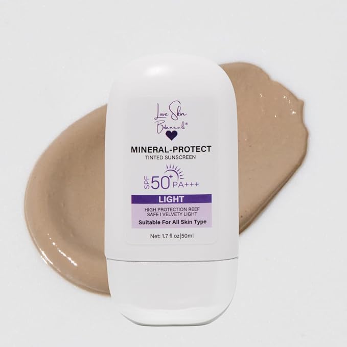Love Skin Botanicals Mineral Protect Tinted Sunscreen SPF 50 PA+++ – Light Tint | 100% Mineral, Reef-Safe, Chemical-Free, Unscented, Daily Face Sunscreen